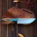 The Turquoise Trail – Custom Handmade Rasp Steel Knife with Turquoise Resin Olivewood Handle & Leather Sheath