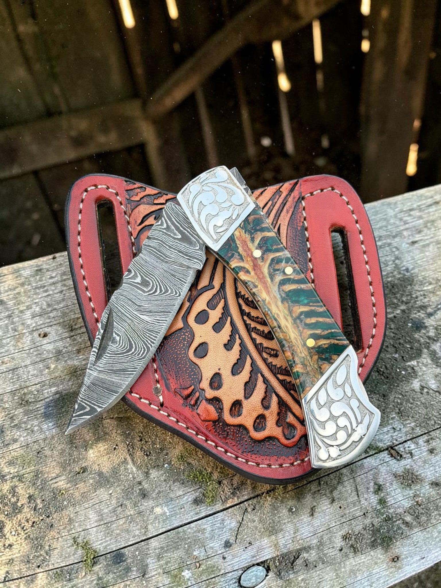 3 inches Cowboy Ranch Style Damascus Pocket Knife