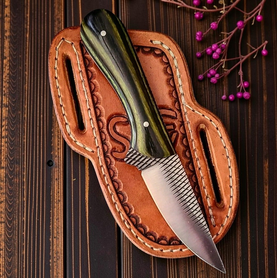 The Wyatt Earp – Custom Handmade Rasp Tool Steel Knife with Buffalo Horn Handle & Leather Sheath