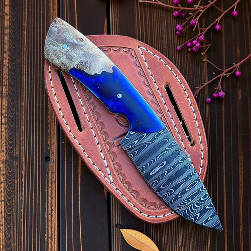 8.25" Custom Handmade Cowboy Knife with Walnut Epoxy Resin Handle & Leather Sheath