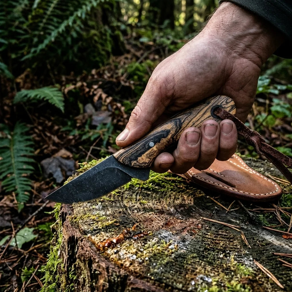 Custom Handmade Cerakote D2 Steel Ranch Knife with Leather Sheath