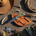 Waistband Knife – Damascus Steel, Sheep Horn Handle & Brass Bolster with Leather Sheath | 6.25"