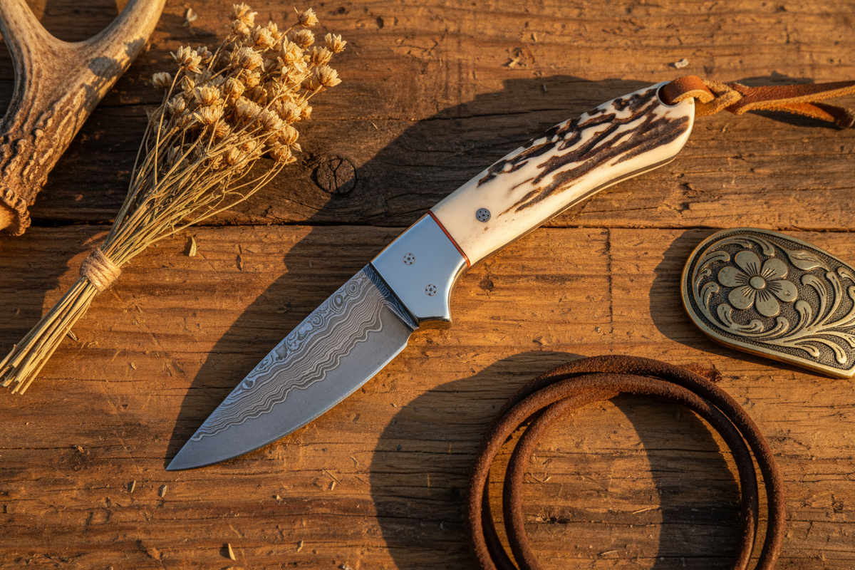 Rasp Steel Western Utility Knife – Green Pine Cone Resin Handle