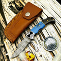 Trailblazer Hunter Damascus Pocket Knife with Turquoise Stone & Buffalo Horn Handle