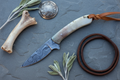 Saddle Knife – Damascus Steel Blade & Sheep Horn Handle with Leather Sheath | 6.25"