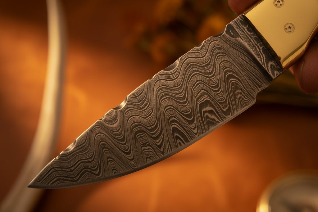 Warm Bronze Damascus Blade - Extreme Macro Close-Up